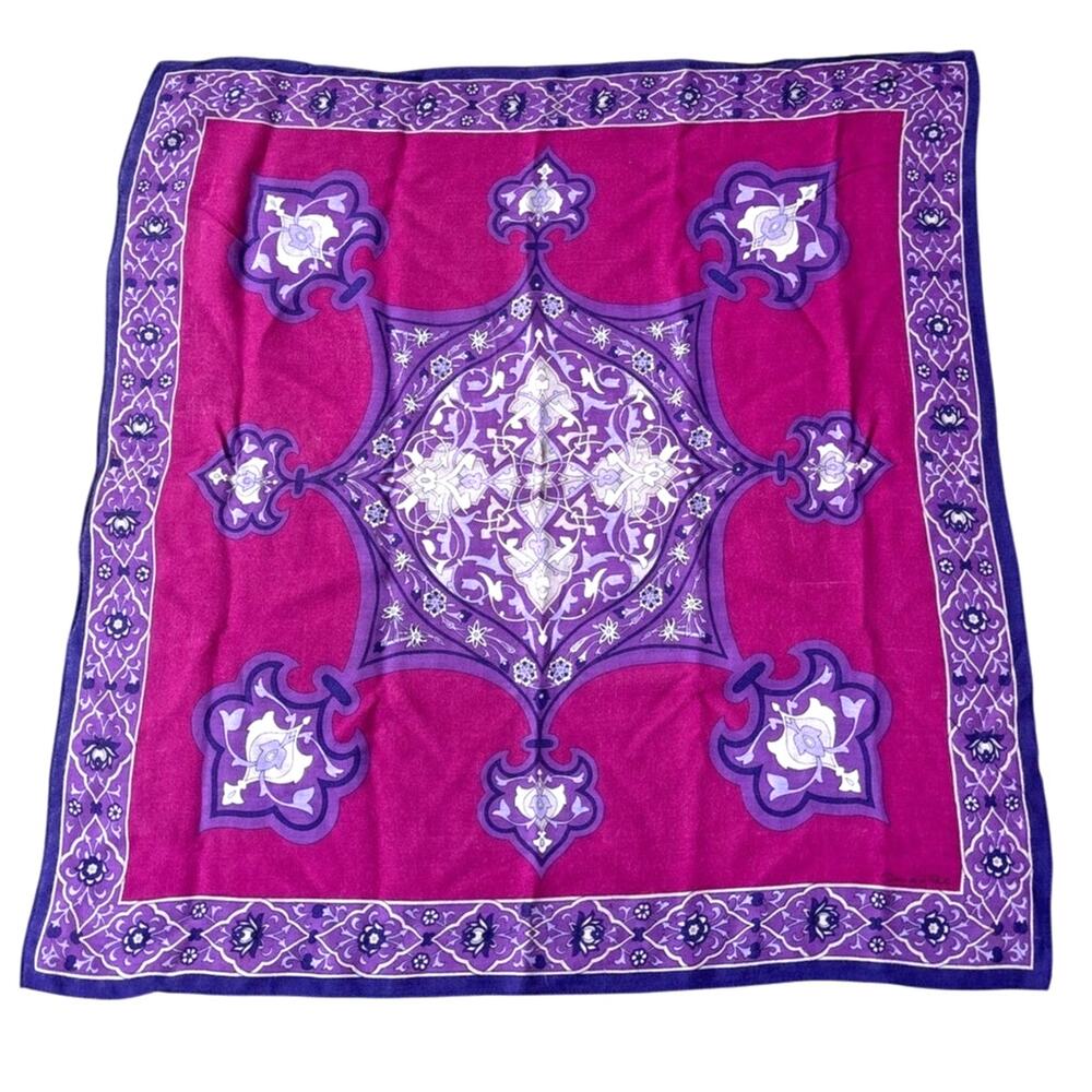 Vintage Oscar de la Renta Accessory Street Scarf Pink Purple Gray Soft Rayon